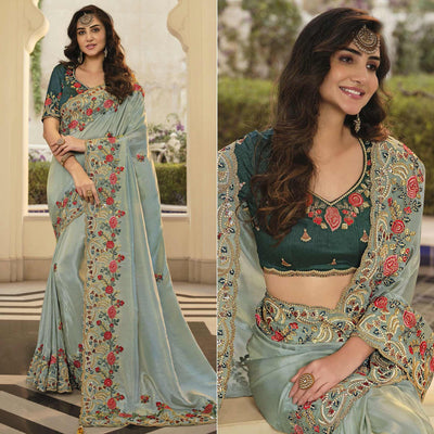 grey-party-wear-embroidered-satin-saree-140054