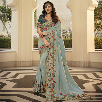 grey-party-wear-embroidered-satin-saree-140054
