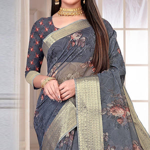 grey-party-wear-floral-digital-printed-with-jacquard-border-soft-georgette-saree-111689