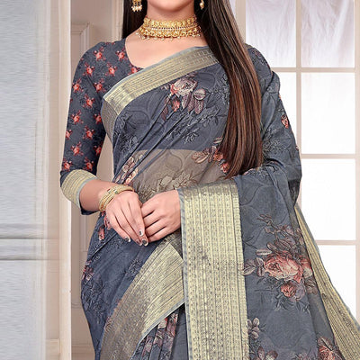 grey-party-wear-floral-digital-printed-with-jacquard-border-soft-georgette-saree-111689