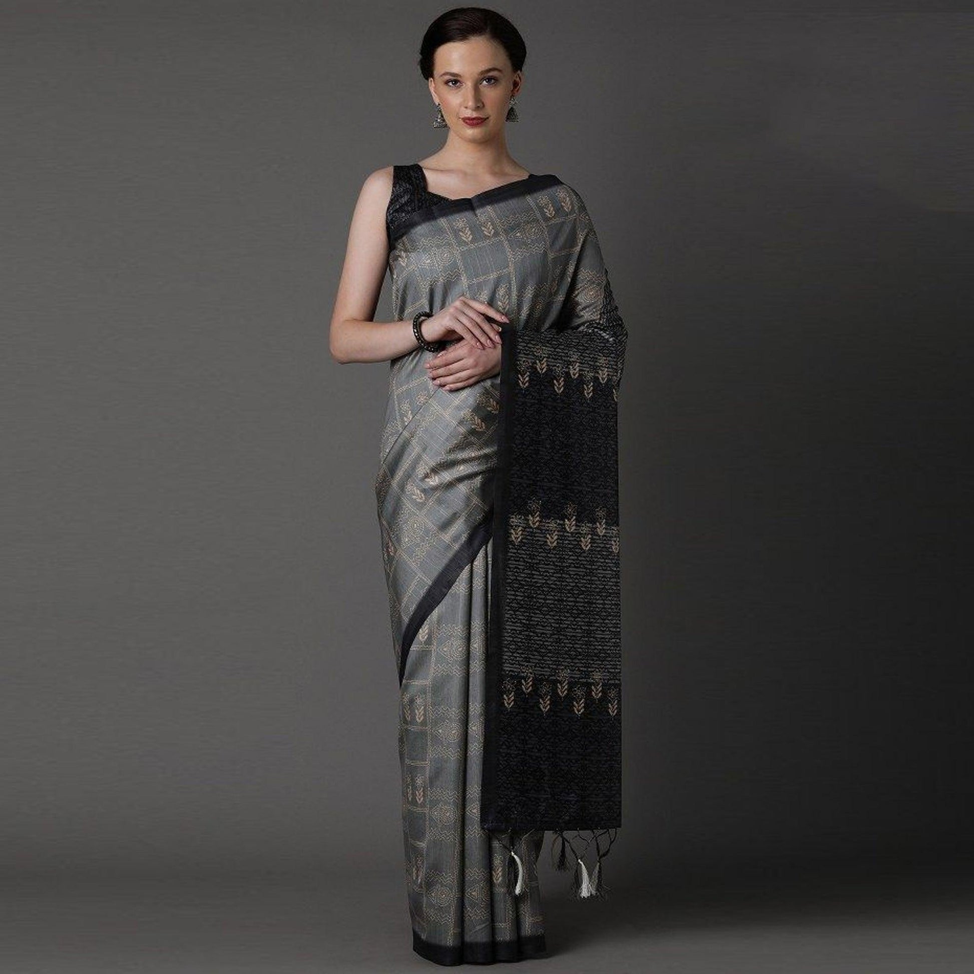 grey-party-wear-satin-silk-printed-saree-with-unstitched-blouse-94093