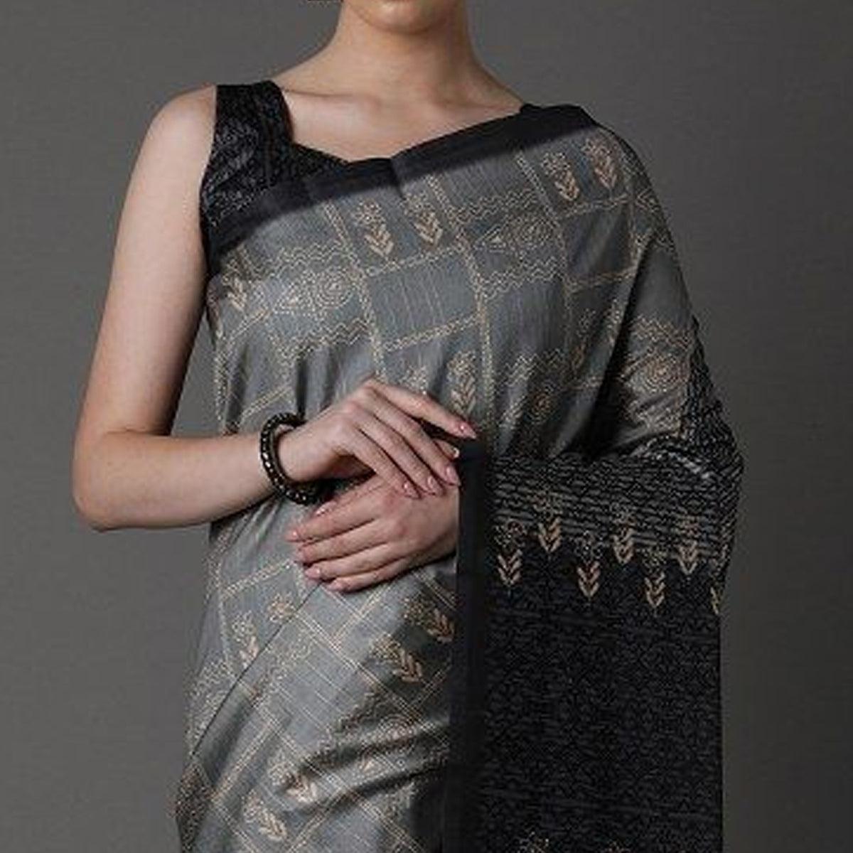 grey-party-wear-satin-silk-printed-saree-with-unstitched-blouse-94093