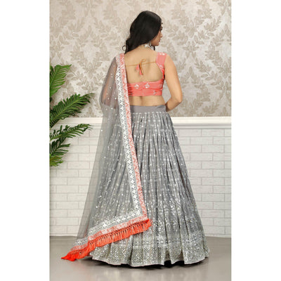 Grey Party Wear Sequins Embroidered Georgette Lehenga Choli