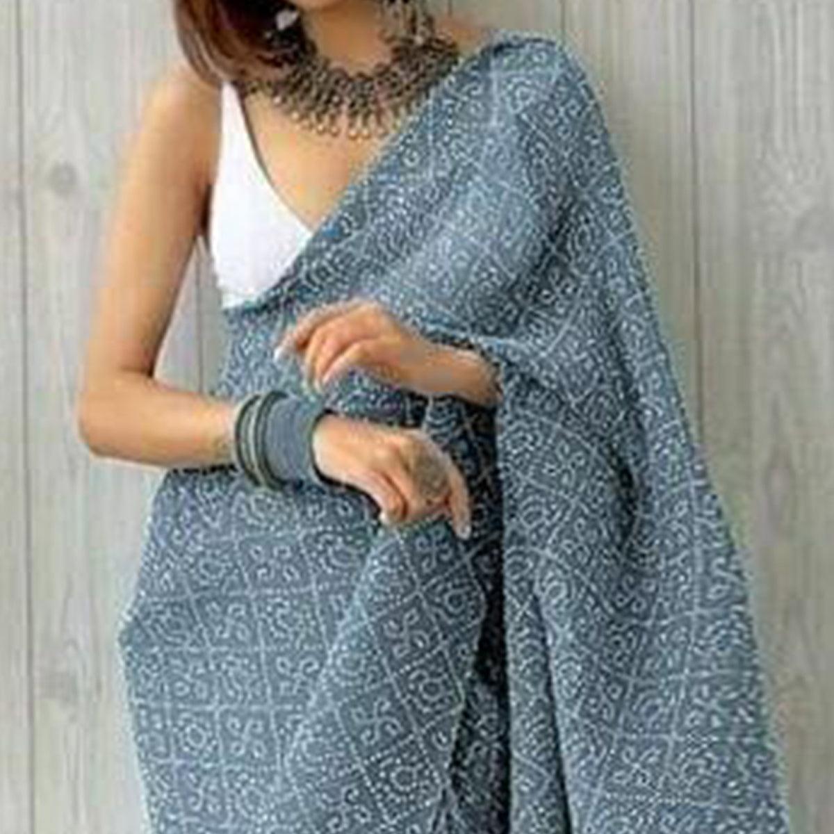 Grey Partywear Bandhani Printed Georgette Saree
