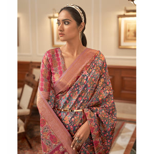 Grey Partywear Digital Printed Silk Saree