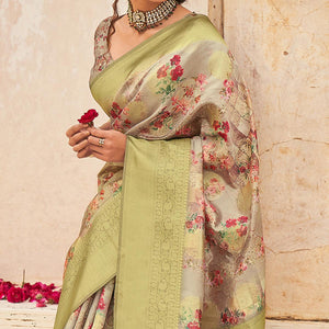 Grey Partywear Digital Printed Silk Saree