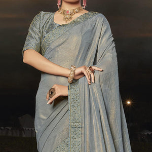 Grey Partywear Embellished Chiffon Saree