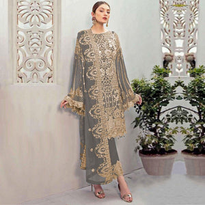 Grey Partywear Embroidered Georgette Pakistani Suit