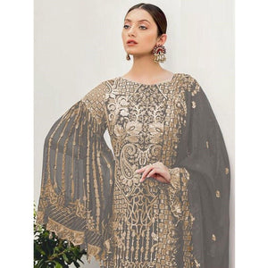 Grey Partywear Embroidered Georgette Pakistani Suit