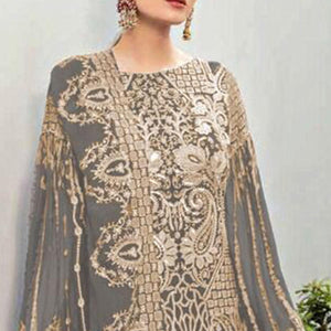 Grey Partywear Embroidered Georgette Pakistani Suit