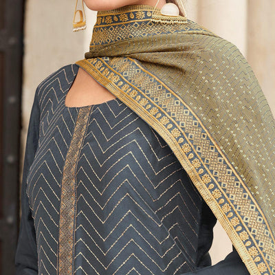 Grey Partywear Embroidered Georgette Partywear Suit
