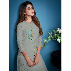 Grey Partywear Embroidered Handwork Silk Kurti Palazzo Set
