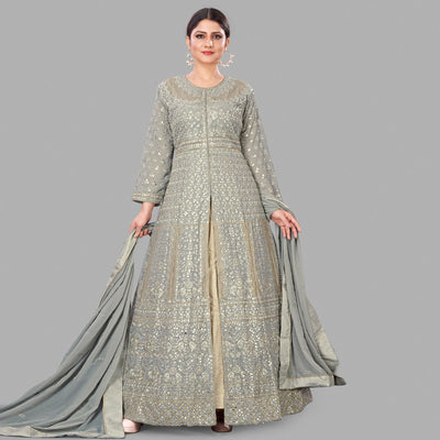 Grey Partywear Embroidered Heavy Faux Georgette A line Anarkali suit