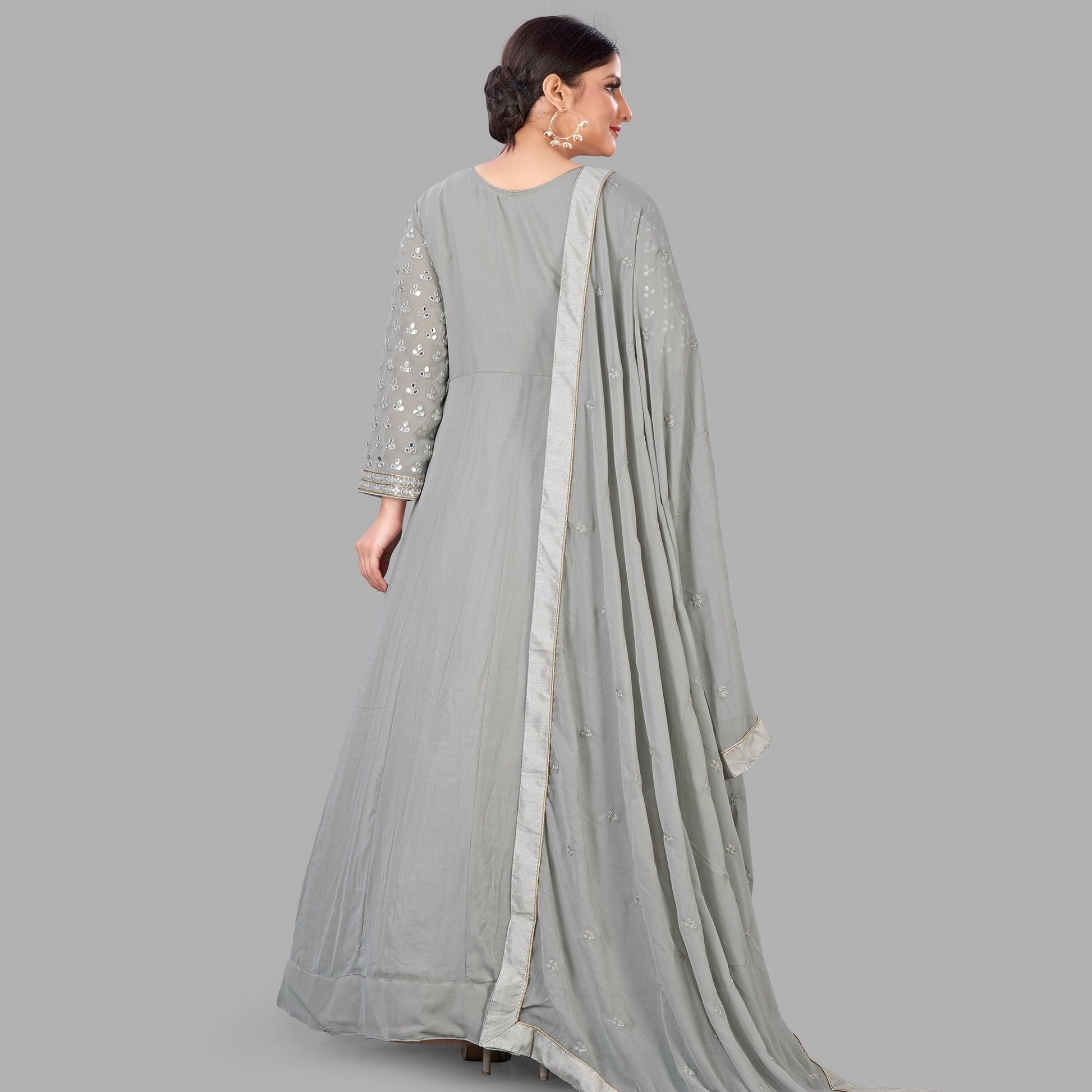 Grey Partywear Embroidered Heavy Faux Georgette A line Anarkali suit