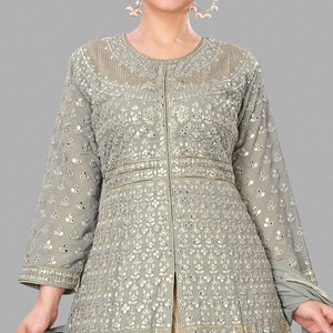 Grey Partywear Embroidered Heavy Faux Georgette A line Anarkali suit
