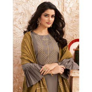 Grey Partywear Embroidered Jaam Silk Suit