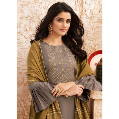 Grey Partywear Embroidered Jaam Silk Suit