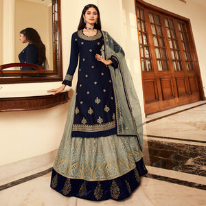 Grey Partywear Embroidered Net Lehenga Choli