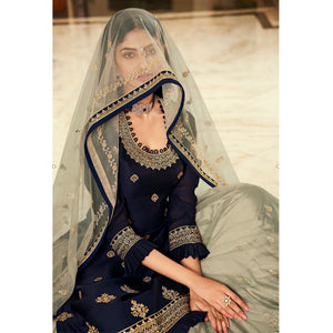 Grey Partywear Embroidered Net Lehenga Choli