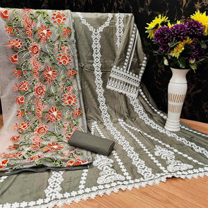Grey Partywear Embroidered Pure Cotton Pakistani Suit