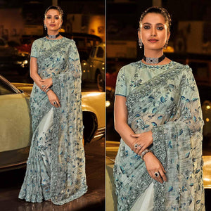 Grey Partywear Embroidered Sequins Embellished Net Saree