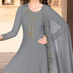 Grey Partywear Embroidered Soft Georgette Suit