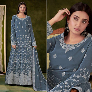 Grey Partywear Embroidered With Embellished Georgette Gown