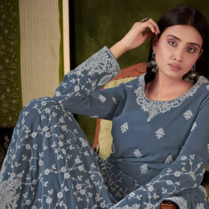 Grey Partywear Embroidered With Embellished Georgette Gown