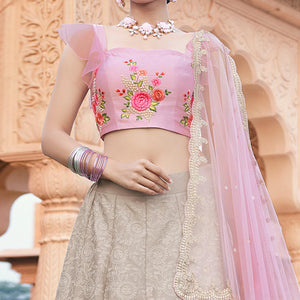 Grey Partywear Floral Embroidered Modal Satin Lehenga Choli