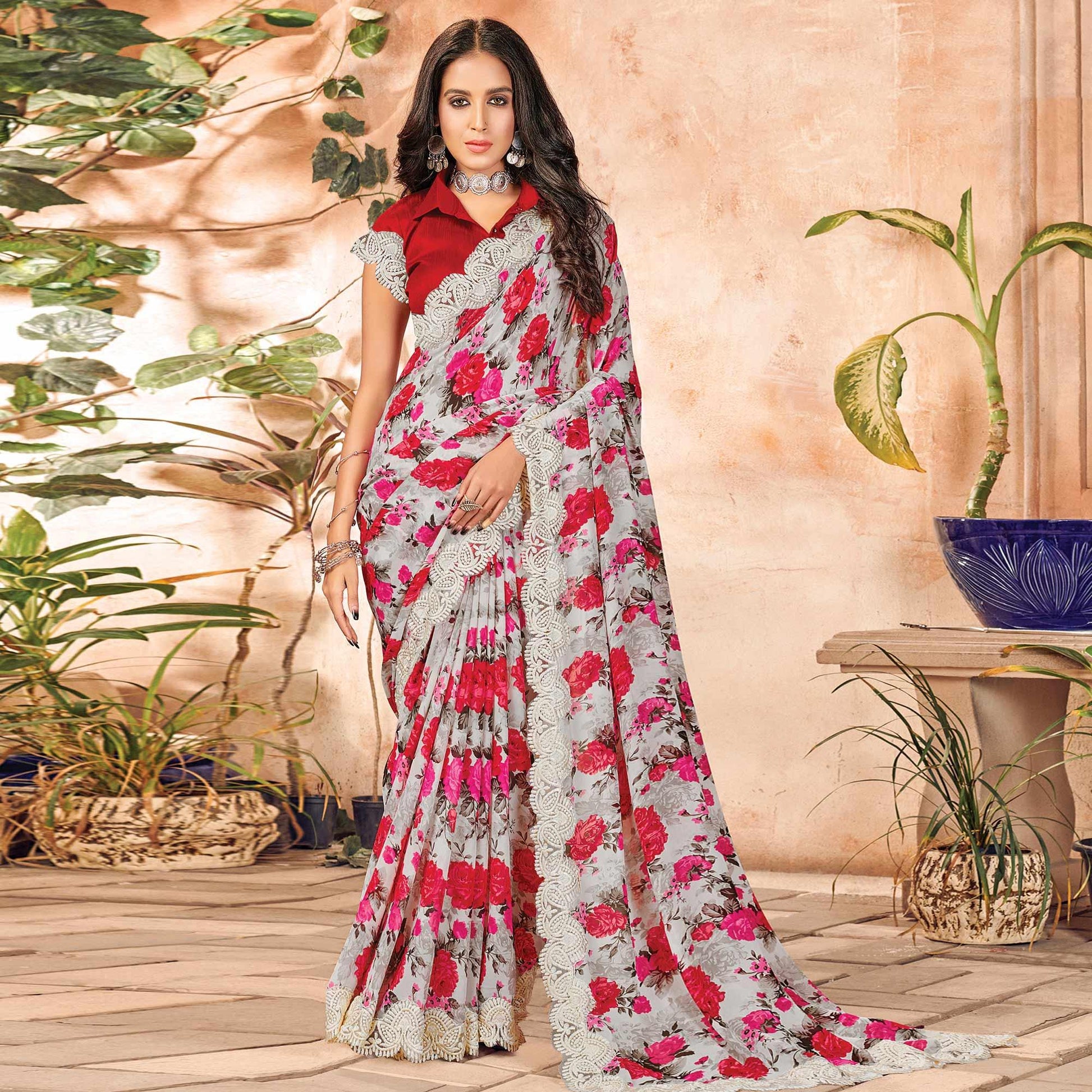 grey-partywear-floral-printed-georgette-saree-designer-lace-127488
