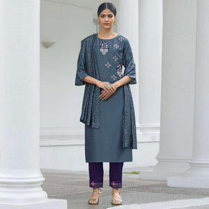 Grey Partywear Heavy Hand Work Bember Silk Suit