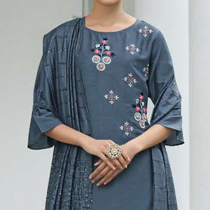 Grey Partywear Heavy Hand Work Bember Silk Suit