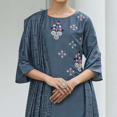 Grey Partywear Heavy Hand Work Bember Silk Suit