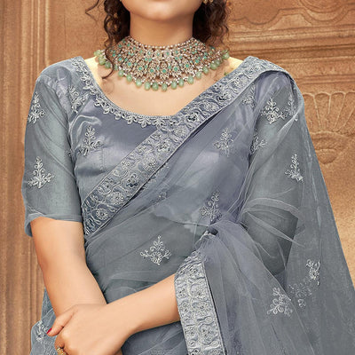 Grey Partywear Multi Sequins Embroidered Net Lehenga Choli