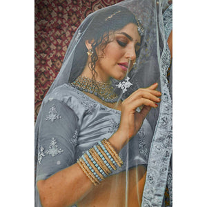 Grey Partywear Multi Sequins Embroidered Net Lehenga Choli