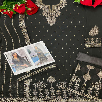 Grey Partywear Sequins & Embroidered Faux Georgette Salwar Suit