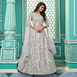 Grey Partywear Sequins Embroidered Georgette Lehenga Choli