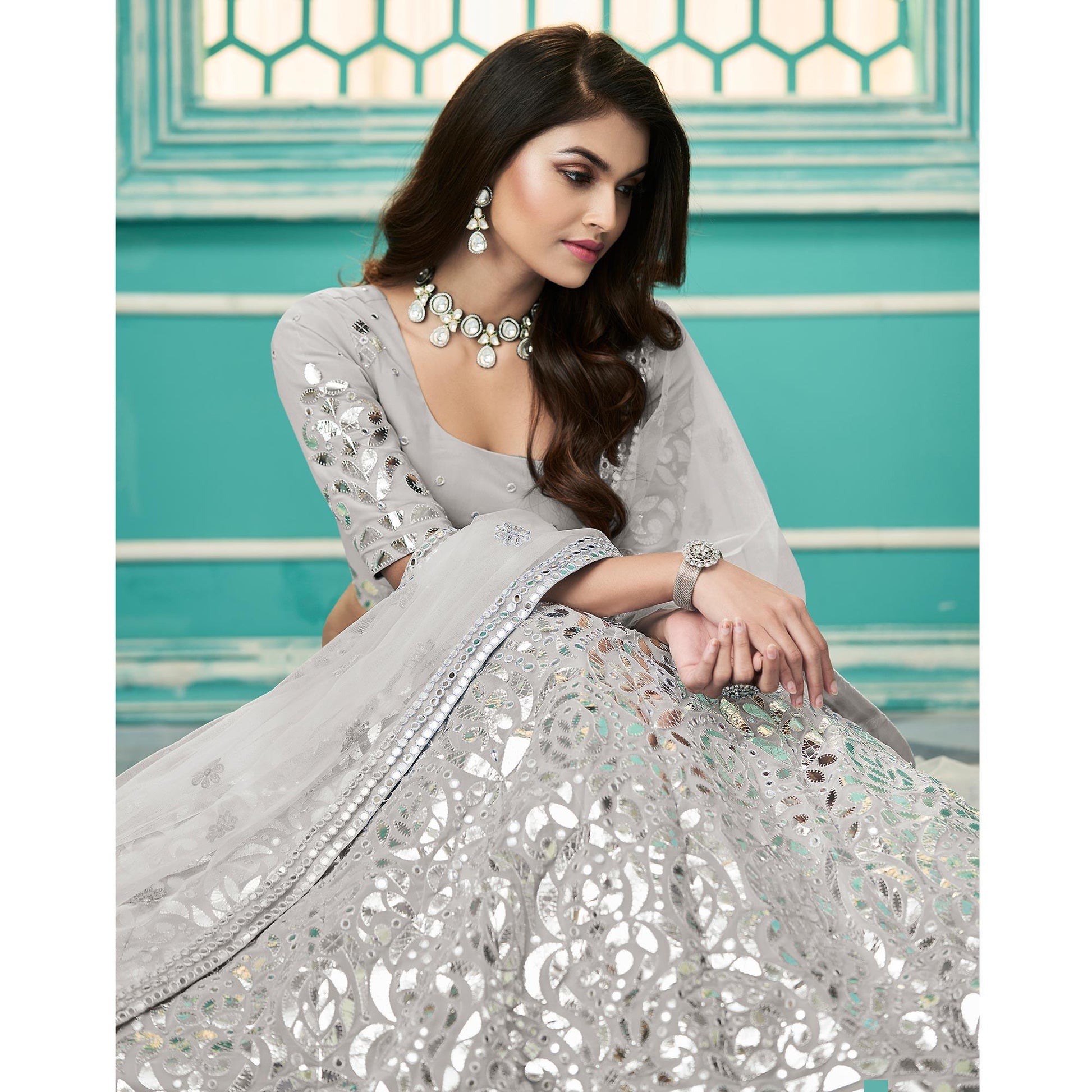 Grey Partywear Sequins Embroidered Georgette Lehenga Choli
