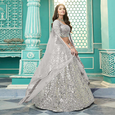 Grey Partywear Sequins Embroidered Georgette Lehenga Choli
