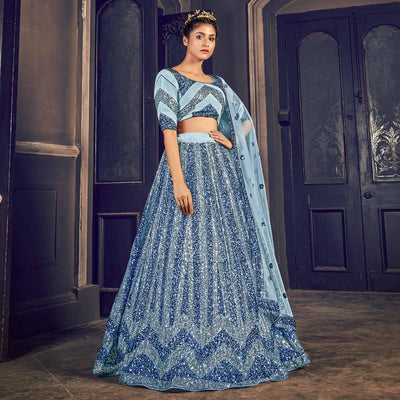Grey Partywear Sequins Embroidered Net Lehenga Choli