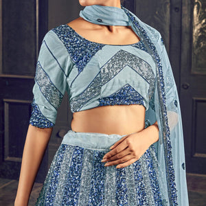 Grey Partywear Sequins Embroidered Net Lehenga Choli