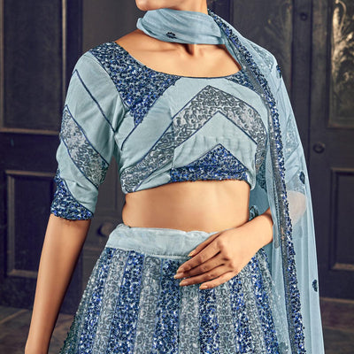 Grey Partywear Sequins Embroidered Net Lehenga Choli