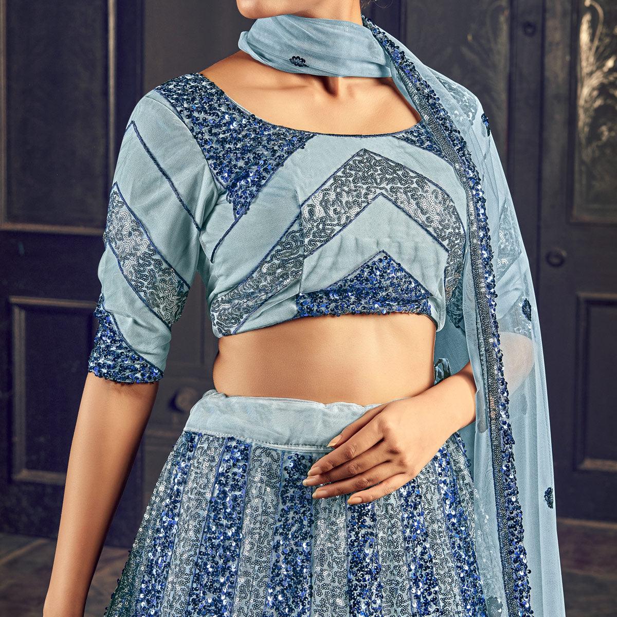 Grey Partywear Sequins Embroidered Net Lehenga Choli