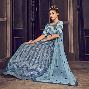 Grey Partywear Sequins Embroidered Net Lehenga Choli