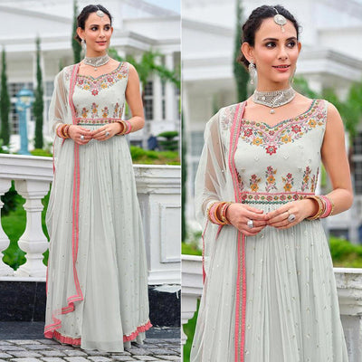 Grey Partywear Sequins Embroidered Pure Viscose Anarkali Suit