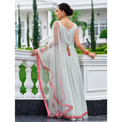 Grey Partywear Sequins Embroidered Pure Viscose Anarkali Suit