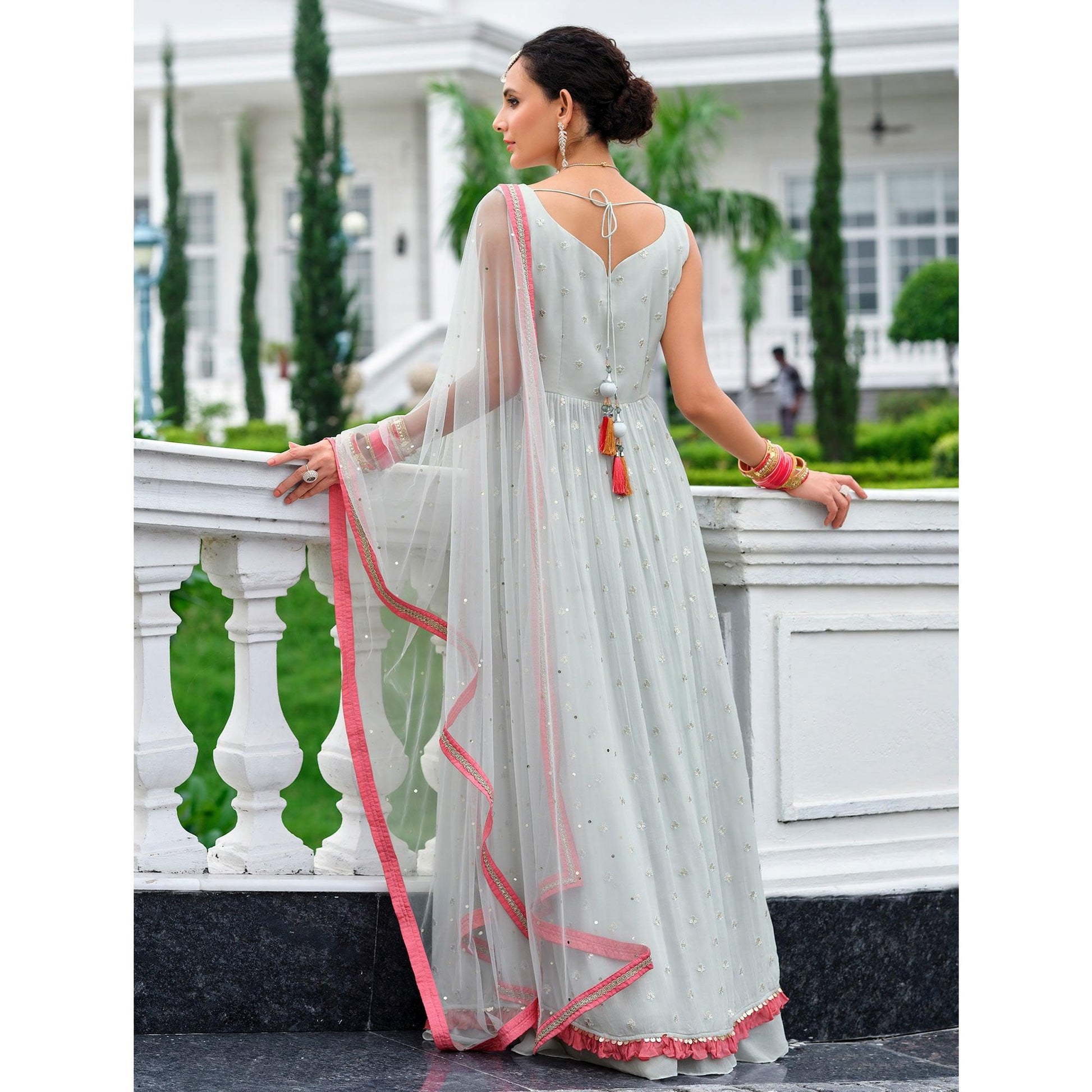 Grey Partywear Sequins Embroidered Pure Viscose Anarkali Suit