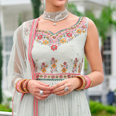 Grey Partywear Sequins Embroidered Pure Viscose Anarkali Suit