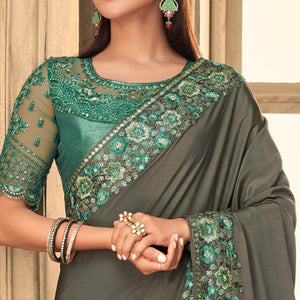 Grey Partywear Sequins Embroidered  Silk Saree