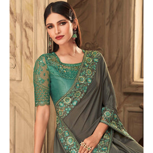 Grey Partywear Sequins Embroidered  Silk Saree